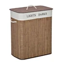 100L Wäschekorb Wäschebox Wäschesammler mit 3 Griffe abnehmbar Bambus Polyester Baumwolle Metall Braun+Weiß 52 x 32 x 63