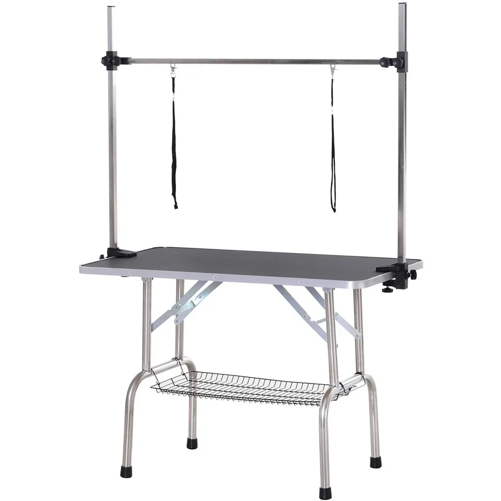 Trimmtisch Tierpflegetisch Schertisch Pflegetisch mit Unterkorb für Hunde höhenverstellbar klappbar Edelstahl Metall Sch