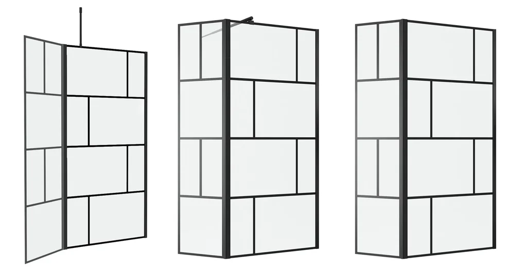 Duschwand in modernem Design 90+40 x 195 cm - Glasdusche mit matt schwarzen Wandprofil - inklusive Deckenhalterung