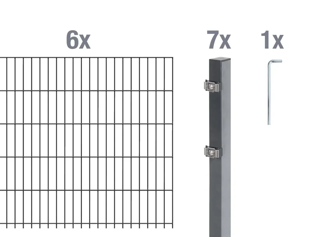 Doppelstabmattenzaun Komplettset, anthrazit, Höhe 140 cm, Länge 12 m