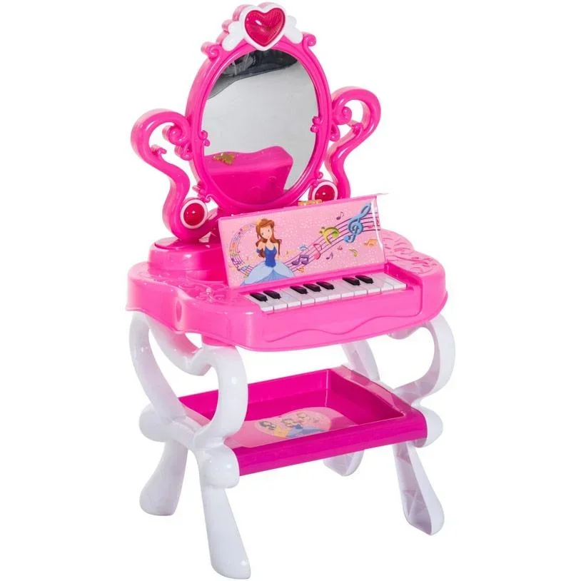 Schminktisch Kinder Frisiertisch mit Stuhl Klavier Musik und Licht Pink