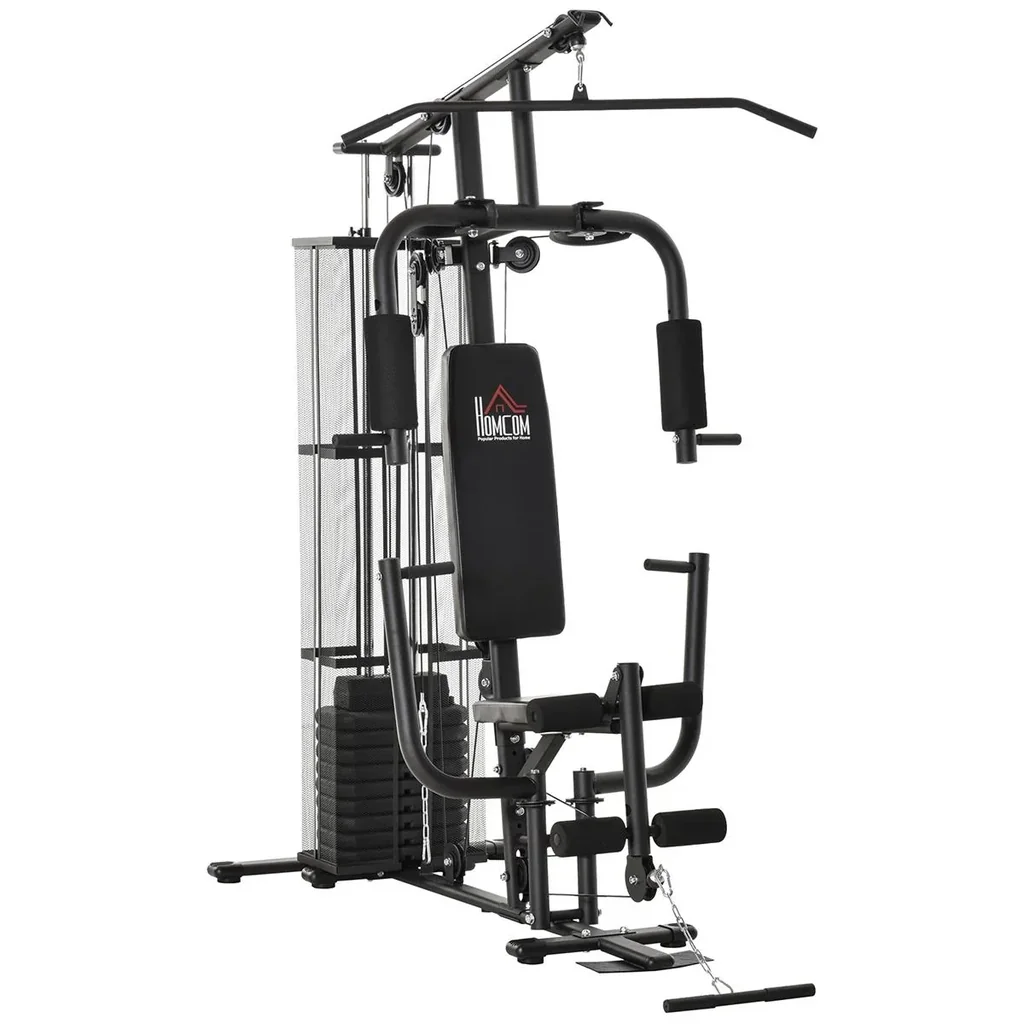 Gym Kraftstation Fitnessstation Multigym Fitnesscenter Fitnessgerät inkl. Gewichten Latzug Beincurl Metall PU-Kunstlede