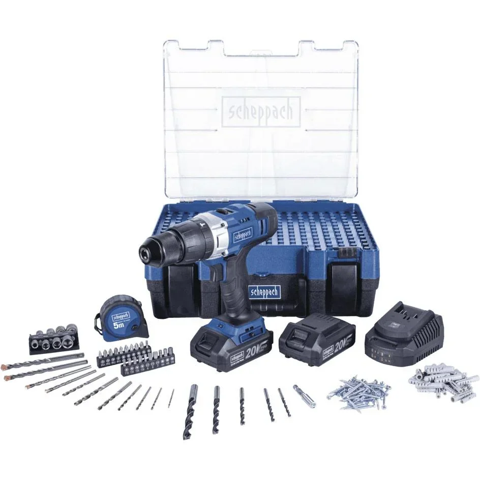 Akku-Bohrschrauber-Set 20V - Inkl. 2x 2Ah Akku, Ladegerät, Koffer, 206er Akkupack, Schraubendreher-Set