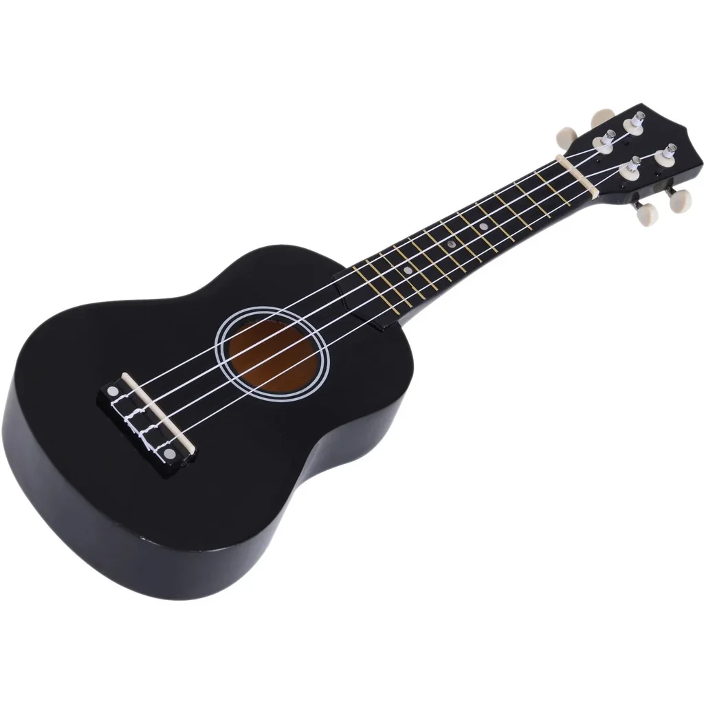Ukulele Saiteninstrument Anfänger Nylonsaiten Birkenholz Schwarz 53 x 17,5 x 6,2 cm