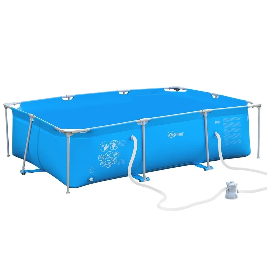 Rahmenpool mit Draht Swimmingpool Schwimmbad Ablassventil PVC Stahl Blau