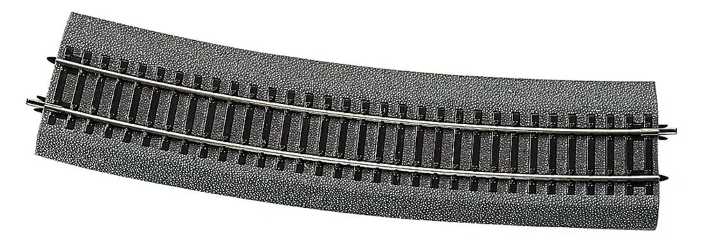 6 Stück Gebogenes Gleis R10 mit Bettung, Radius 888 mm, Bogenwinkel 15°
