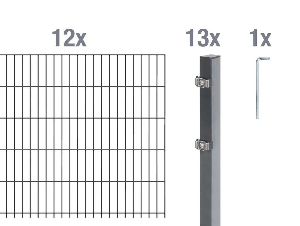 Doppelstabmattenzaun Komplettset, anthrazit, Höhe 80 cm, Länge 24 m