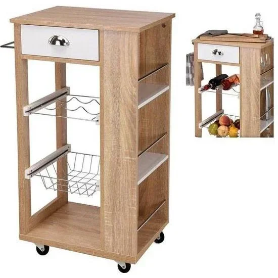 Küchenwagen - 37 x 48 x 86cm - Holz/Weiß