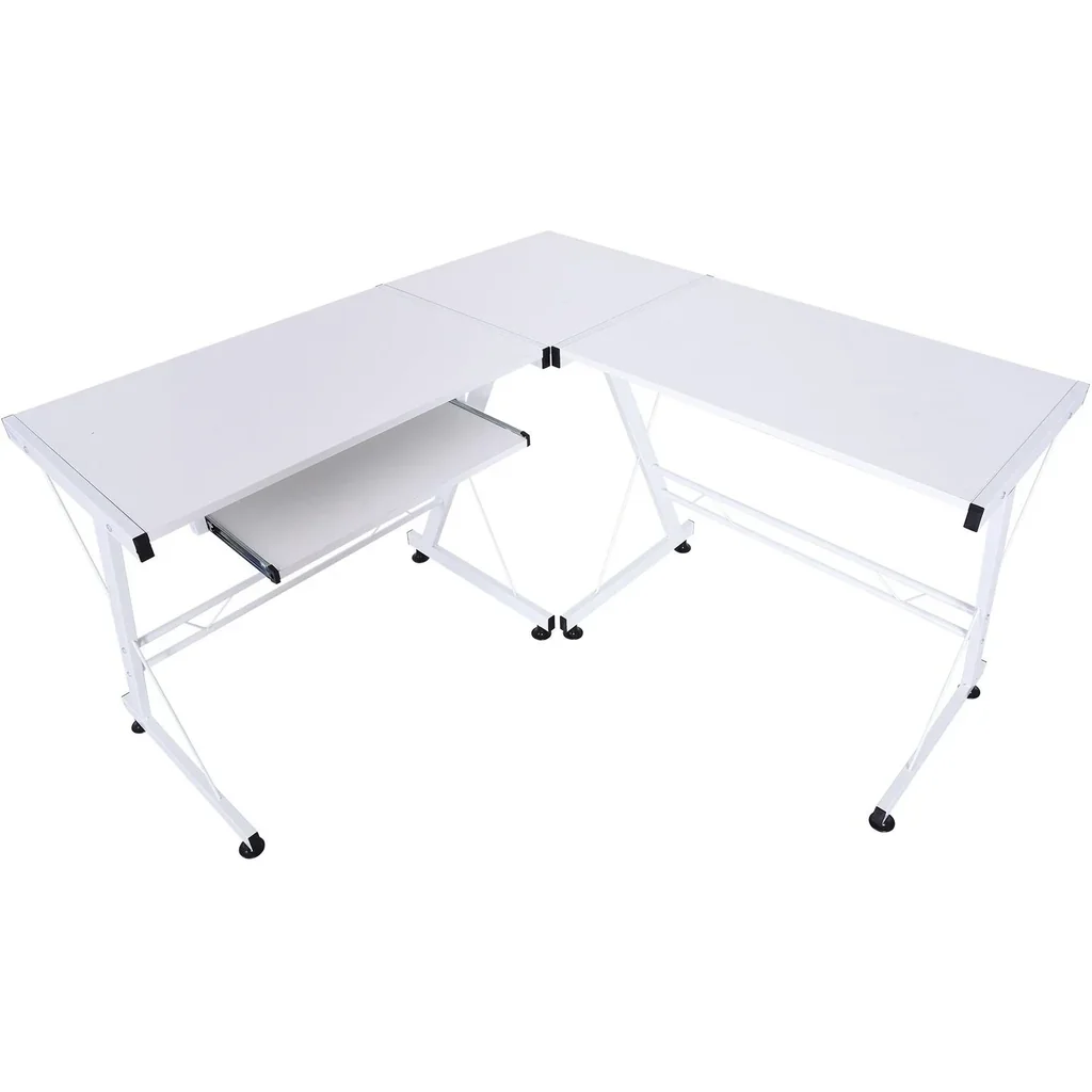 Computertisch Schreibtisch flexible Arbeitsstation MDF Stahl Weiß 210 x 50 x 73,5 cm