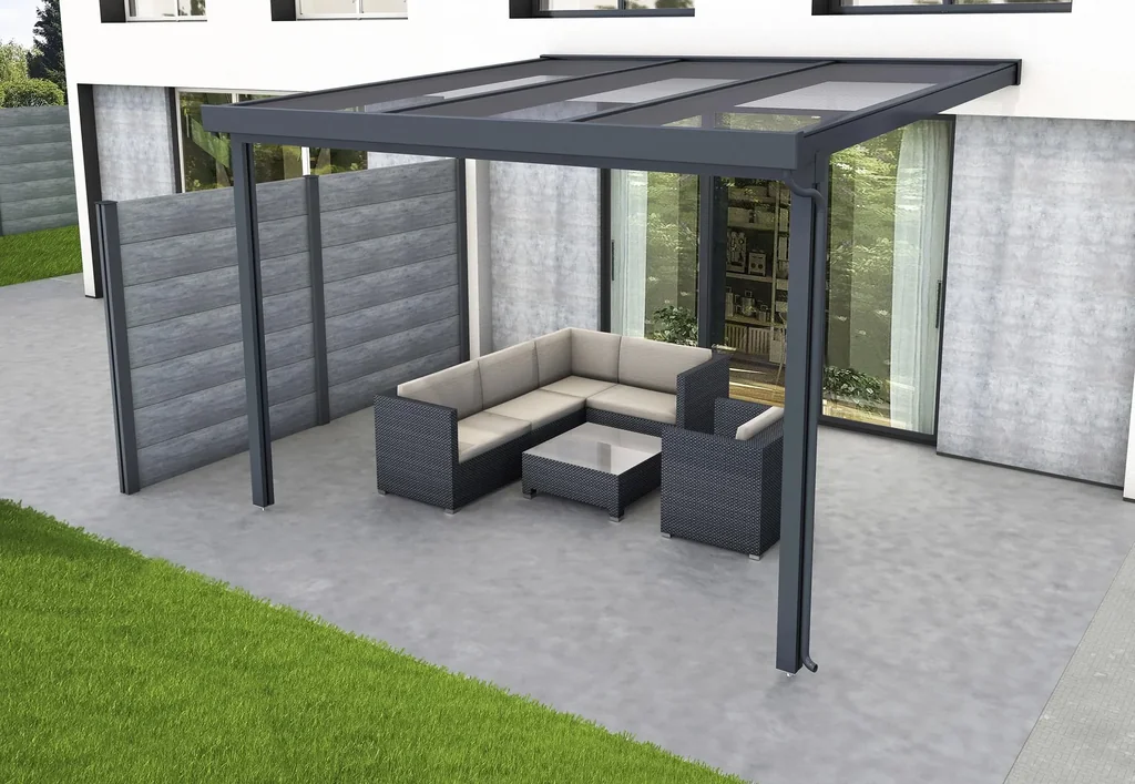 Terrassendach Premium, anthrazit, 3094 x 3060 mm - 10mm Verbundsicherheitsglas (VSG)