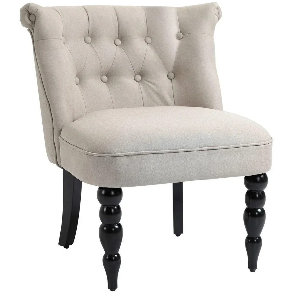 Relaxsessel Vintage Ruhesessel Relaxstuhl Polstersessel Esszimmerstuhl Leinenbezug Holzgestell Beige+Schwarz 67 x 67 x 7