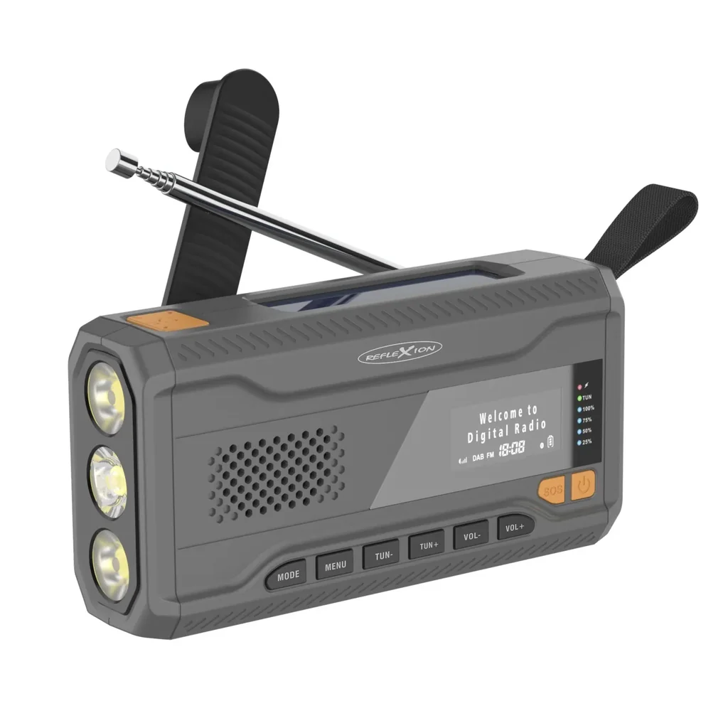 Outdoor Solarkurbelradio mit SOS Taschenlampe, DAB/UKW, Bluetooth, Akku