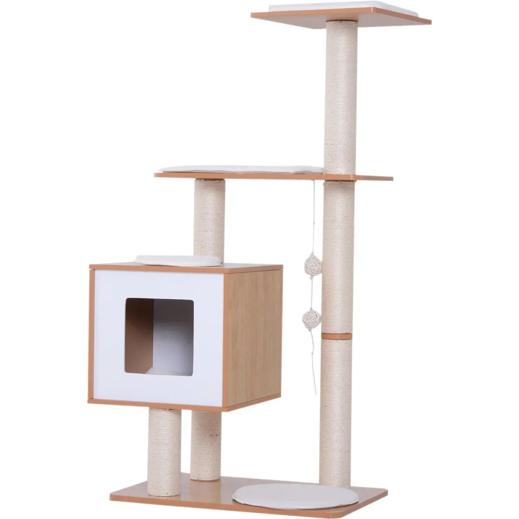 Kratzbaum Katzenspielzeug Kletterbaum Sisal Polster Liegefläche Ball natur 60 x 40 x 120 cm