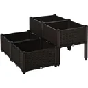 4-teiliges Hochbeet in Rattan-Optik dunkelbraun