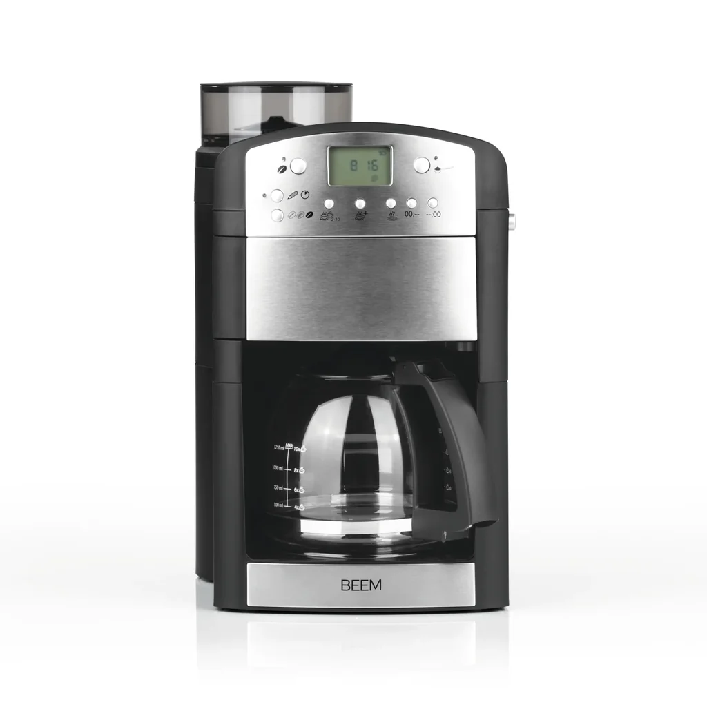 Kaffeemaschine mit Mahlwerk "Fresh-Aroma-Perfect" Edelstahl, 1,25 l Glaskanne, 1000 W