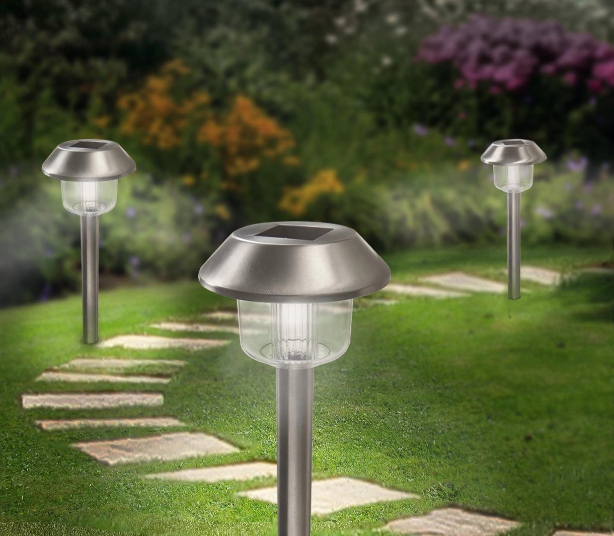 Solar Edelstahleuchten mit Erdspieß 3er Set