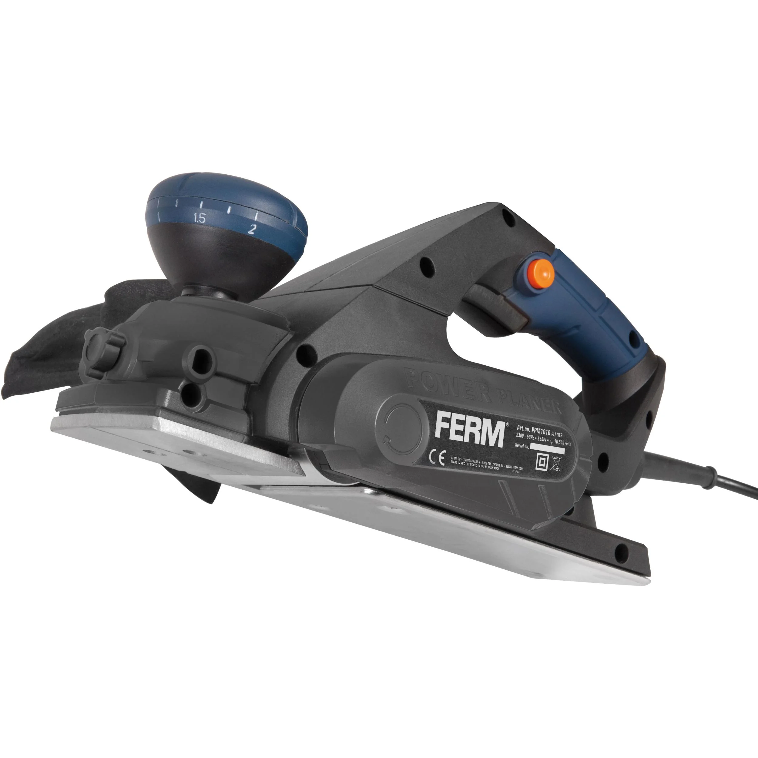 PPM1010 Elektrohobel 650W - Softgriff - 8 einstellbare Hobeltiefe - Wendbare Hobelmesser - Mit Parallelführung und Staub