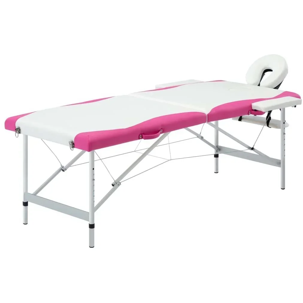 Klappbarer Massagetisch mit 2 Zonen Aluminium weiß und rosa