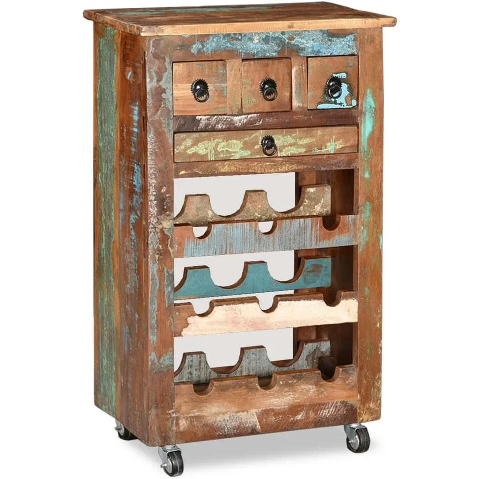 Weinregal für 9 Flaschen aus massivem recyceltem Holz