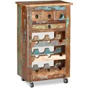 Weinregal für 9 Flaschen aus massivem recyceltem Holz