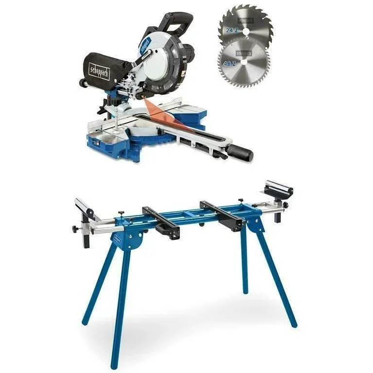 SPEZIAL! Sägebänke und Abzugssäge HM216 - 2000W | 216mm | Laser | 2 Sägeblätter + UMF1550 Ständer