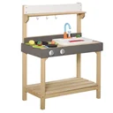 Matschküche mit Wasserhahn Kinderküche mit Zubehör 14-Teilige Spielküche Spielzeugküche Holz Kunststoff Natur+Grau+Weiß