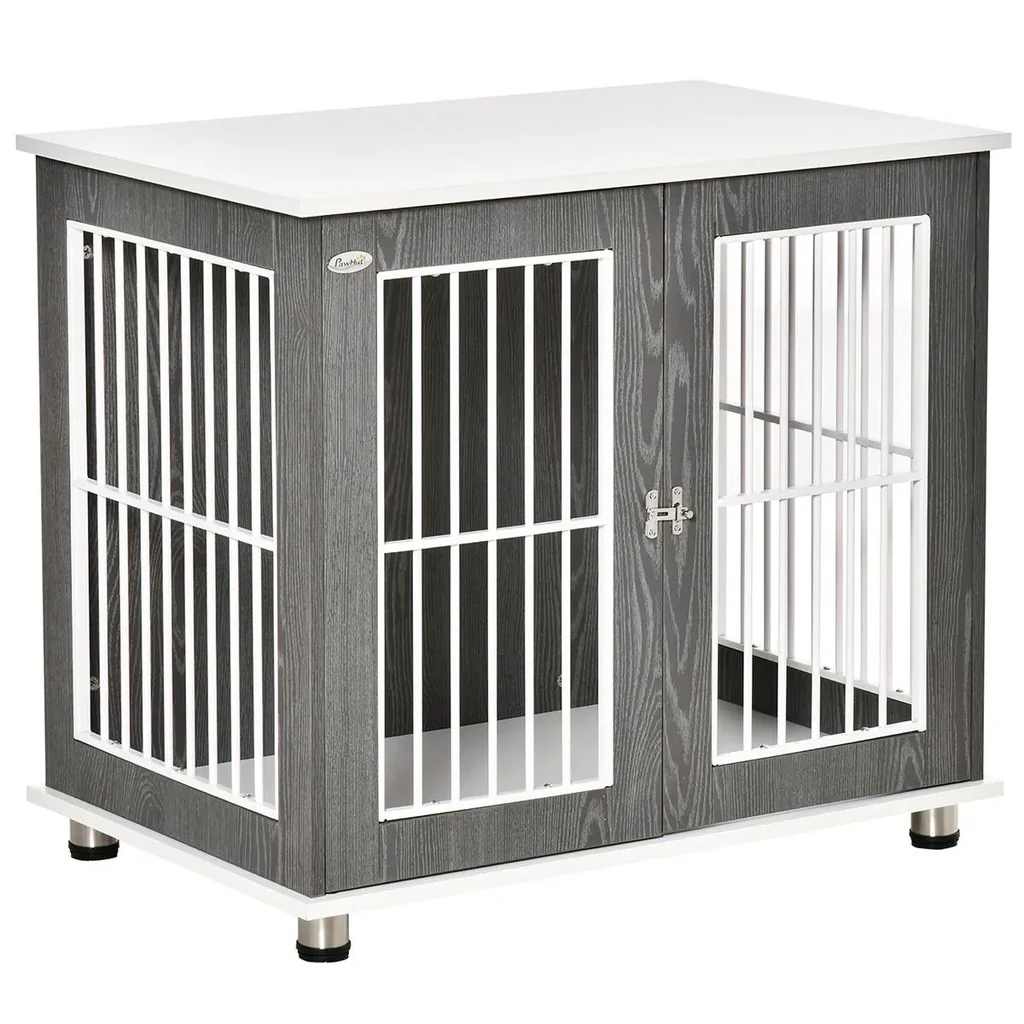 Hundekäfig aus Holz mit Tischoberfläche Schrank Kissen erhöhtes Design Hundebox Hundehütte Hundekisten für mittelgroße k