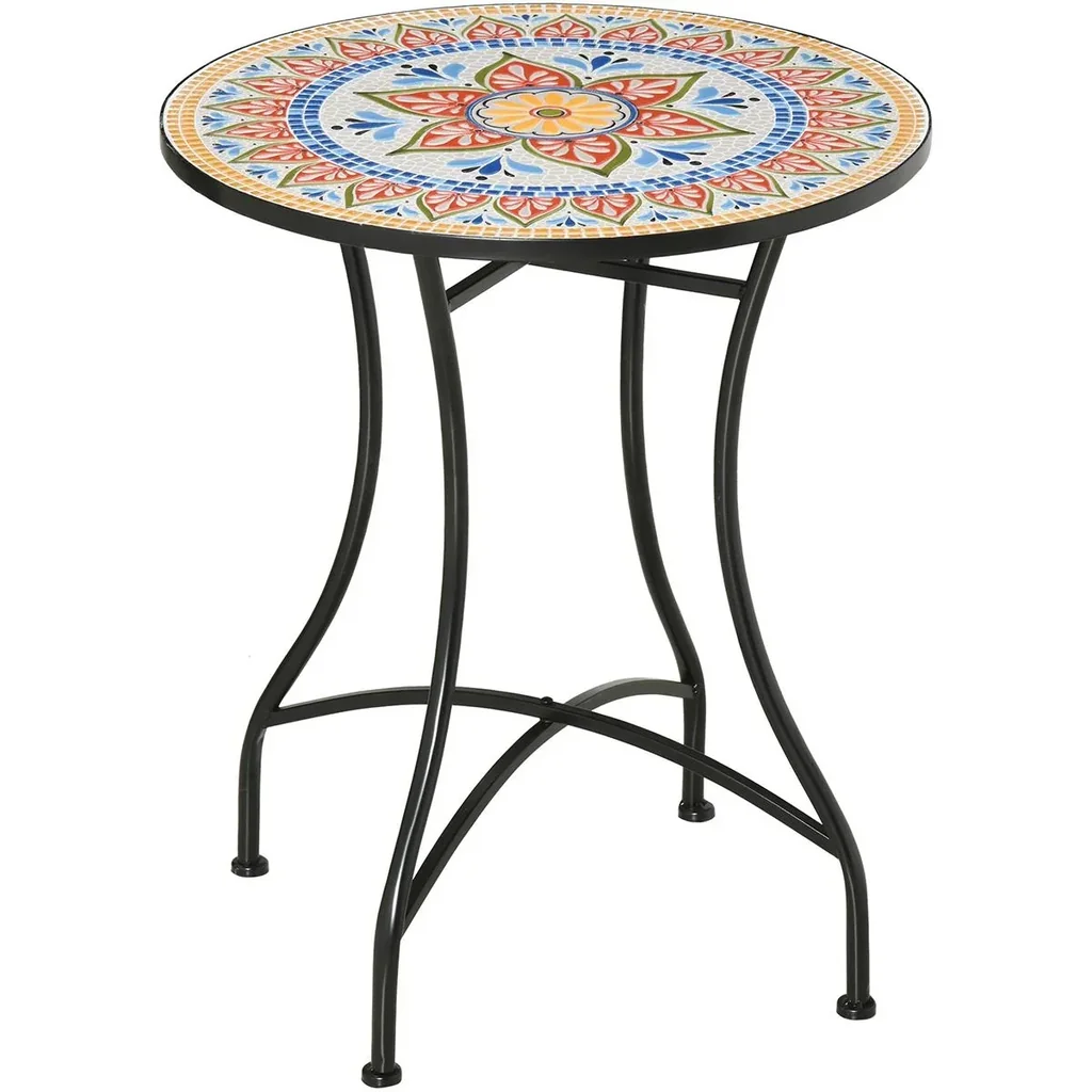 Garten Mosaik Runder Bistrotisch Keramik Metall Rot+Blau+Weiß Ø60 cm