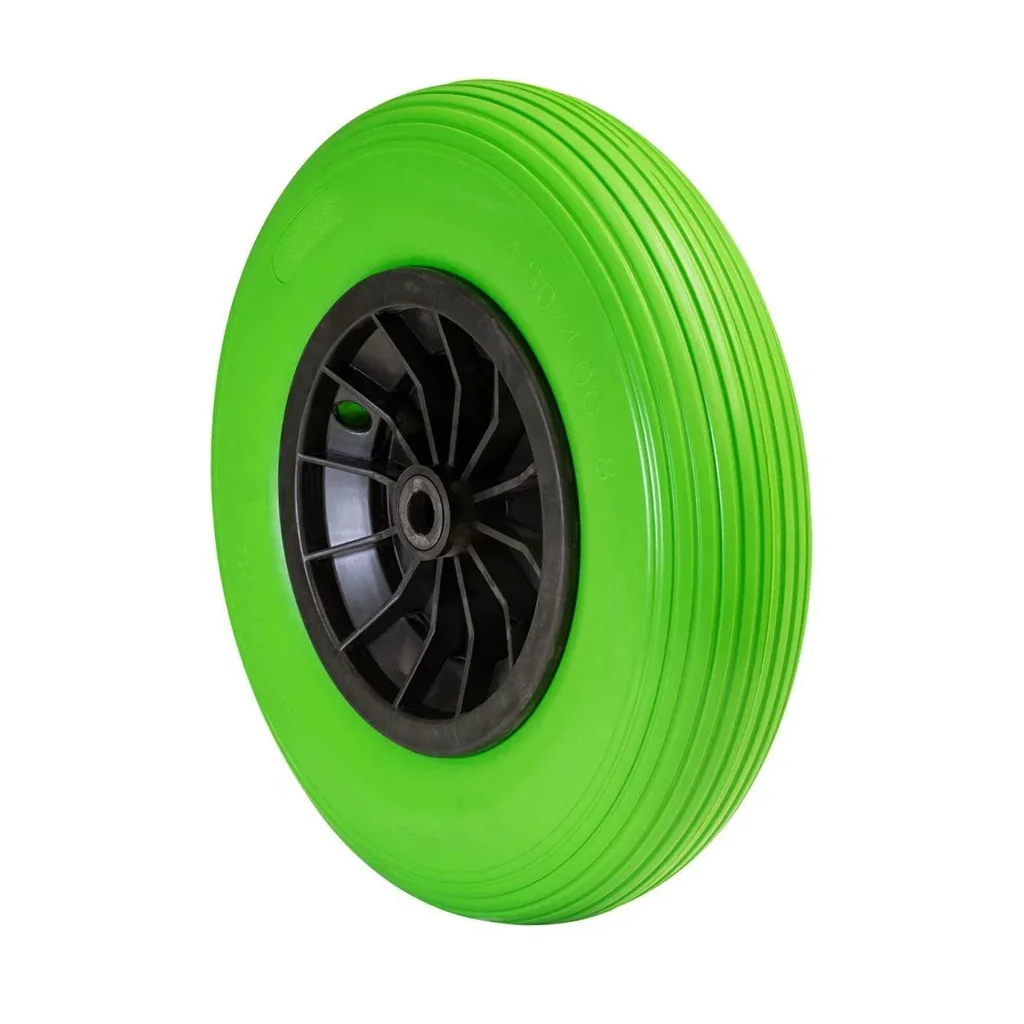 Schubkarrenrad PANNENSICHER - Ø Rad 400 mm, PU geschäumtes Rad, Rollenlager, Felge 75 mm, Achse 20 mm, Tragkraft 100 kg