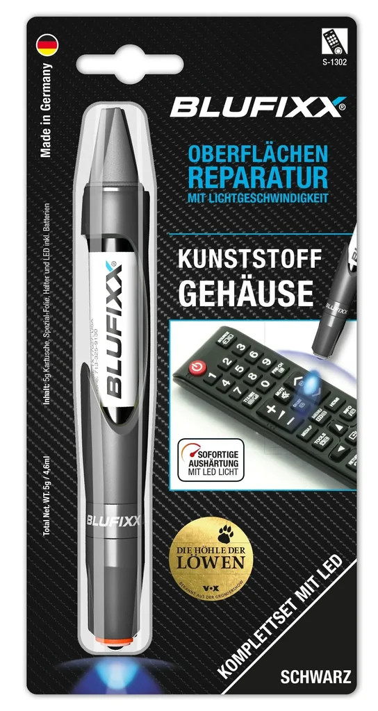Reparaturstift 5 g PW für Kunststoffgehäuse inklusive blauem LED-Licht, schwarz