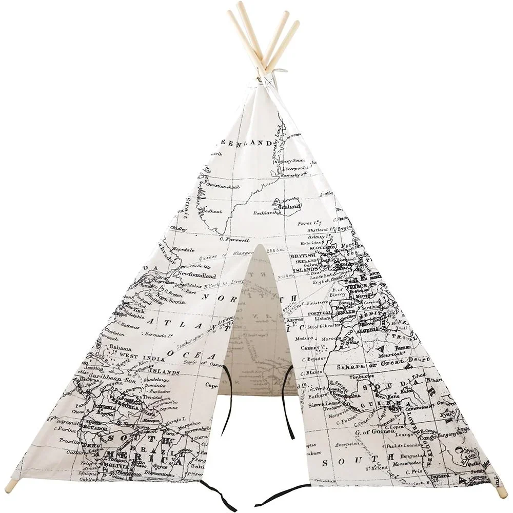 Weltkarte Tipi Zelt Schwarz / Weiß