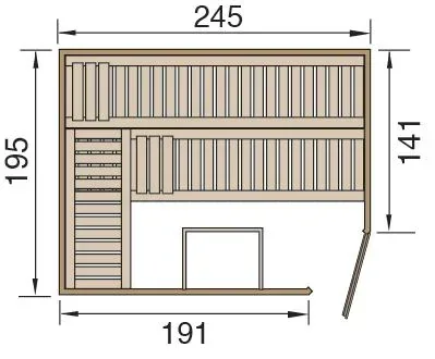 Massivholzsauna TURKU 3 Glastür