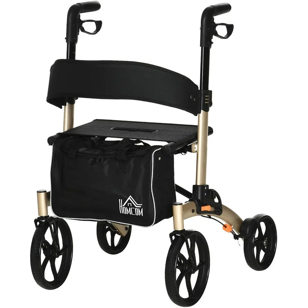 Rollator mit Stuhl Faltbarer Gehwagen Gehhilfe für Senioren mit 4 Rädern Stauraum Bremse höhenverstellbar Leichtgewicht