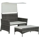 2-tlg, Gartensofa Gartenmöbel Lounge Rattenmöbel Polyrattan + Metall 2er-Sofa 1 x Hocker mit Sonnendach