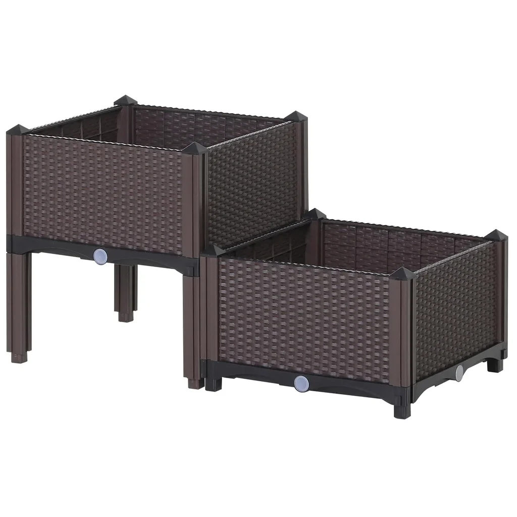 2-teiliges Hochbeet in Rattan-Optik