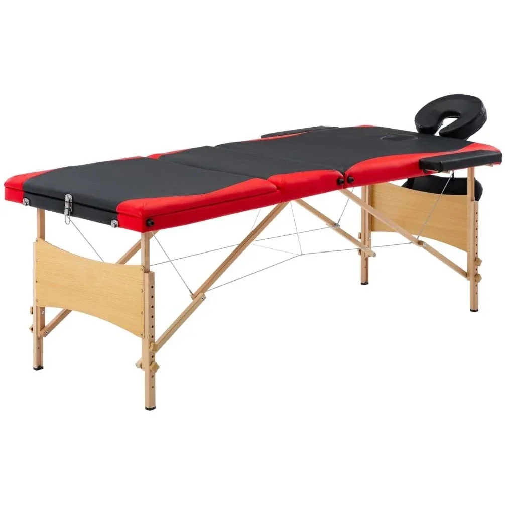 Klappbarer Massagetisch 3 Zonen Holz schwarz und rot