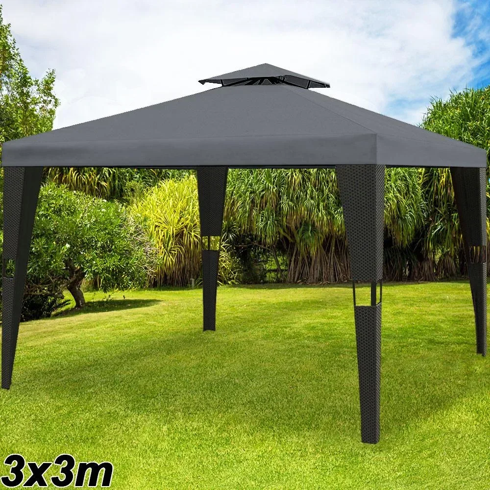 Pavillon Polyrotan schwarz - anthrazit 3 x 3m