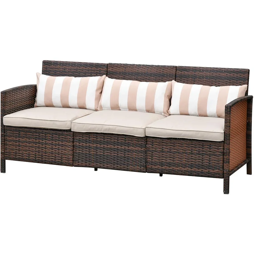 Rattan Loungesofa als 3-Sitzer braun/grau