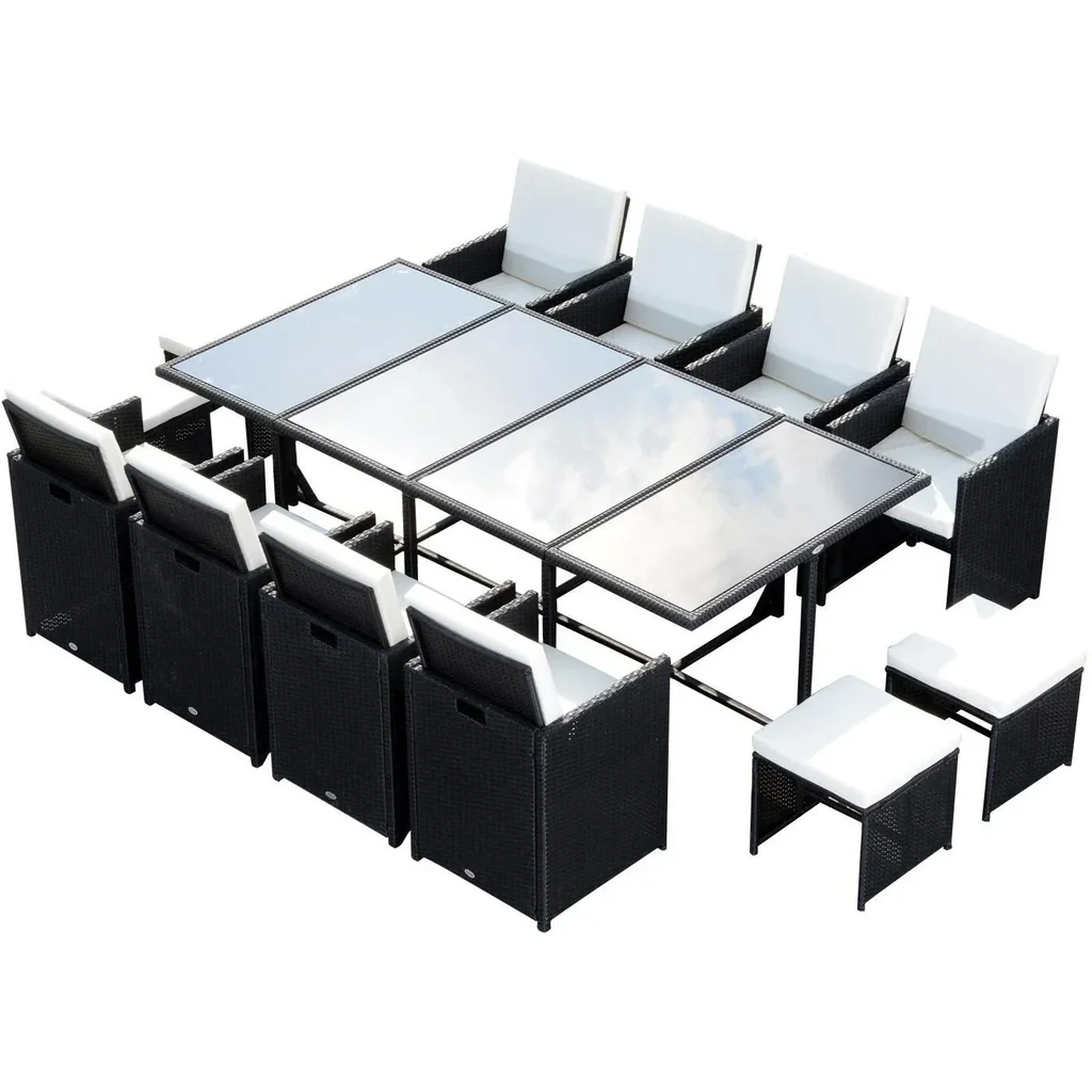 13 tlg, Gartengarnitur Gartenmöbel Rattan Schwarz
