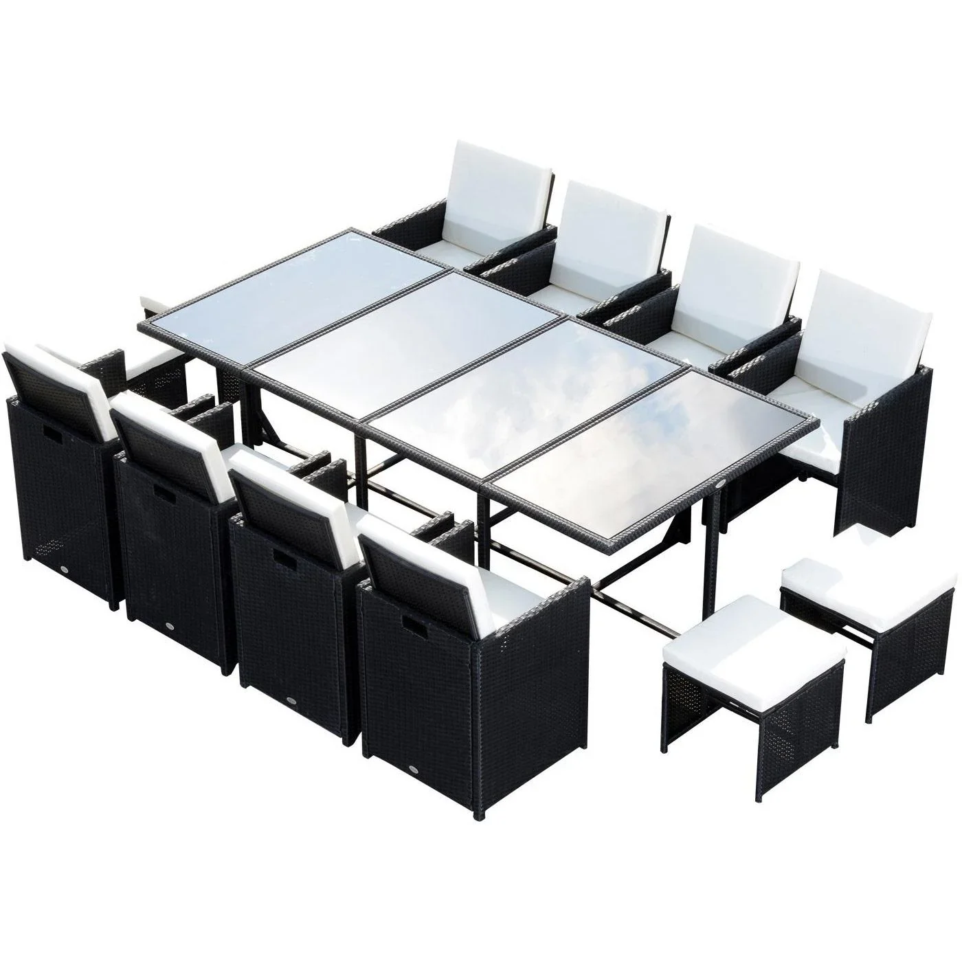 13 tlg, Gartengarnitur Gartenmöbel Rattan Schwarz