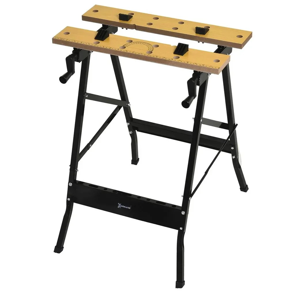 Verstellbare Werkbank Stahl MDF natur, schwarz