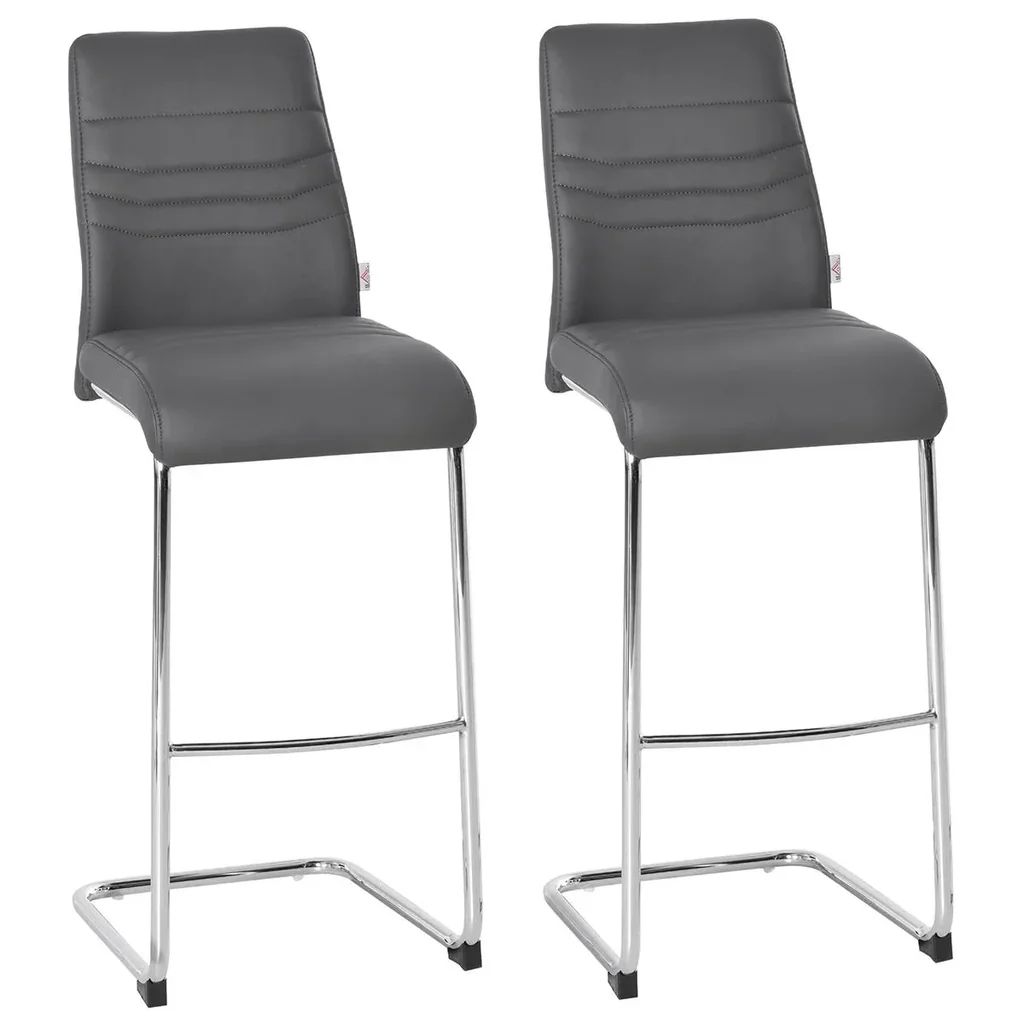 2er-Set Barhocker Bistrostuhl Küchenhocker Metallhocker mit Rückenlehne Grau Kunstleder Stahl Schaumstoff 40x51x110 cm B