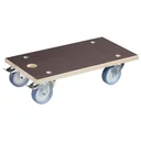 Transporthilfe MM 1341, 57,5 x 30 x 15 cm, harte Rollen Ø 100 mm, Rollenlager, 2 Bremsen, Platte FSC®, Tragkraft 500 kg
