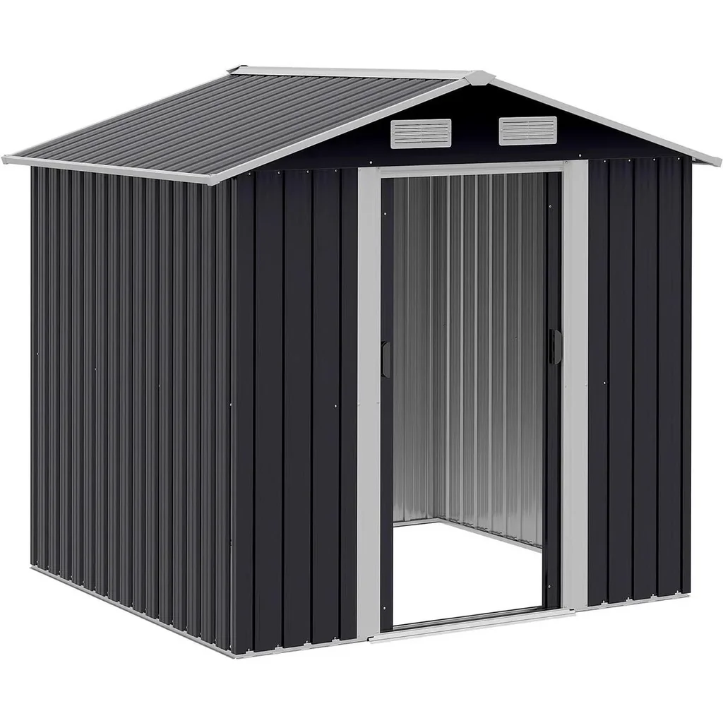 Gerätehaus mit 2 Schiebetüren Metall Gartenhaus 2,6 m² Geräteschuppen verzinkter Stahl Dunkelgrau 195,5 x 153 x 188 cm