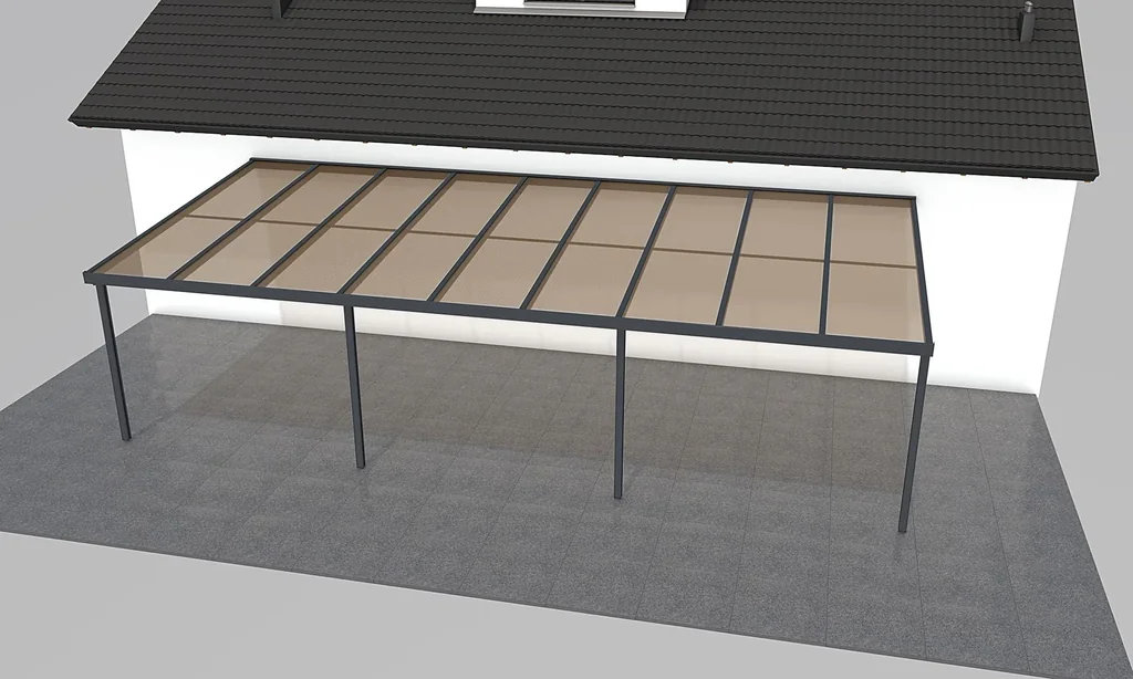 Terrassendach Premium, anthrazit, 9135 x 4060 mm - Acryl Stegplatten 16mm, bronze