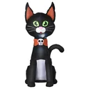 Aufblasbare Schwarze Katze Figur Halloween Deko für Innen- und Außenbereich Luftfigur mit LED Beleuchtung Polyester Schw