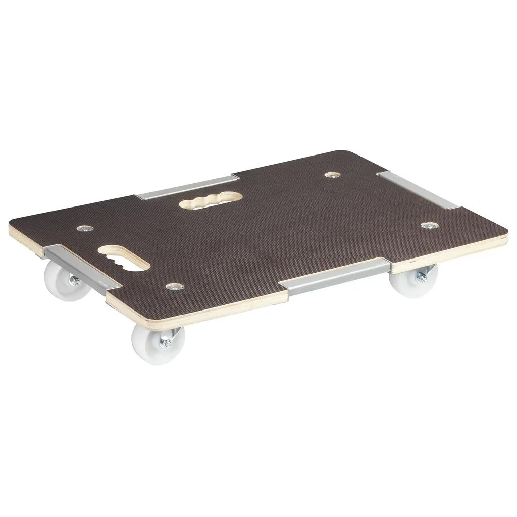 Transporthilfe MM 1381, 63 x 43 x 11 cm, harte Rollen Ø 75 mm, Rollenlager, Sicherung, Platte FSC®, Tragkraft 250 kg