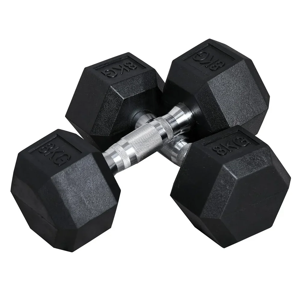 2er-Set Gummi-Hantel Fitness Hantel Kurzhantel für Trainingsraum Büro sechseckige Form Metall Gummi schwarz 8 KG