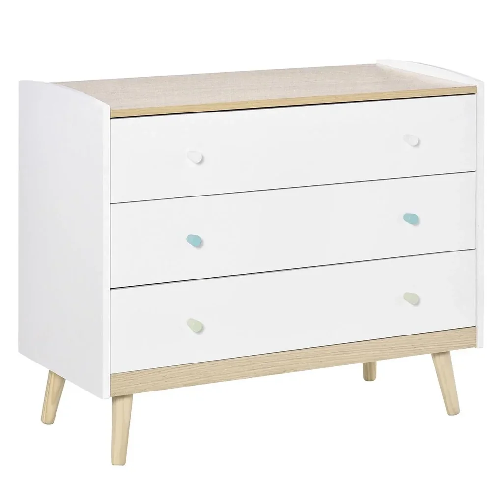 Kinderschrank Kinder Kommode mit 3 Schubladen Kiefer MDF Weiß 90 x 40 x 75,2 cm