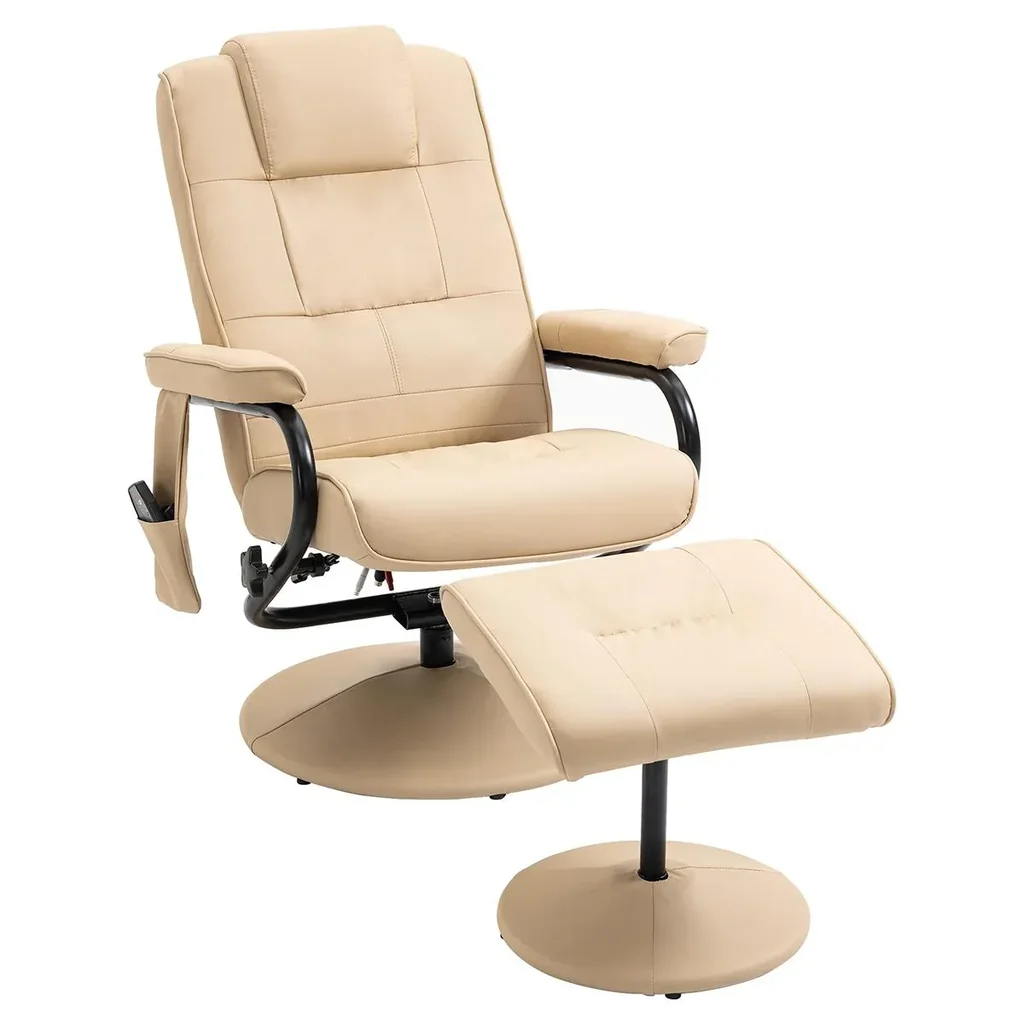 Massagesessel Relaxsessel Fernsehsessel TV Sessel mit Massagefunktion inkl. Hocker Kunstleder Cremeweiß 77 x 84 x 95 cm